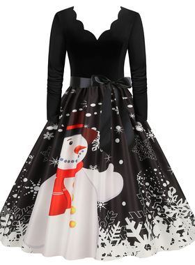 2026 women clothesL圣诞节装扮服饰跨境女装欧美气质烧花V领长袖