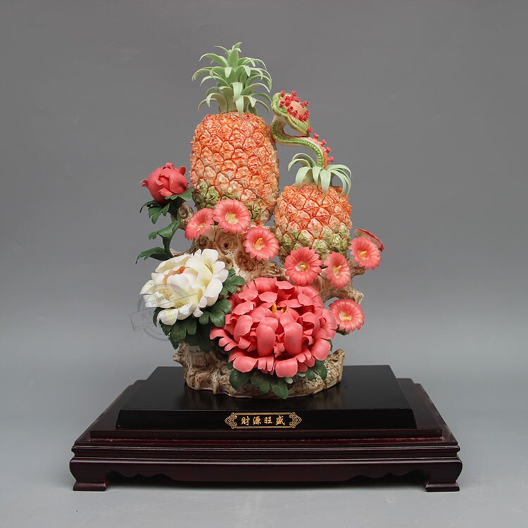 景德镇陶瓷雕塑财源旺盛花雕摆件创意家居饰品高档工艺品礼品摆件