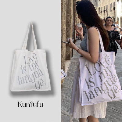 love is my language大容量字母单肩帆布包购物布袋慵懒夏夏包女