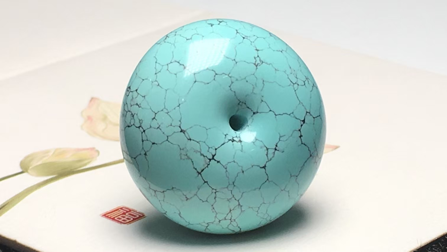 湖北十堰矿区原矿天然高瓷蓝绿松石网花水草纹面包圈平安扣吊坠