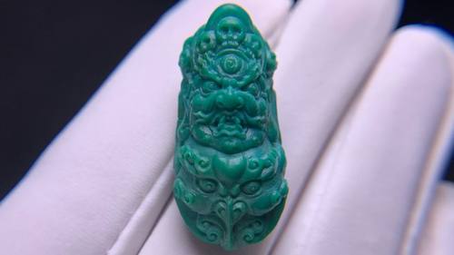 湖北十堰矿区天然原矿高瓷绿松石玉化大黑天金刚杵108挂件吊坠