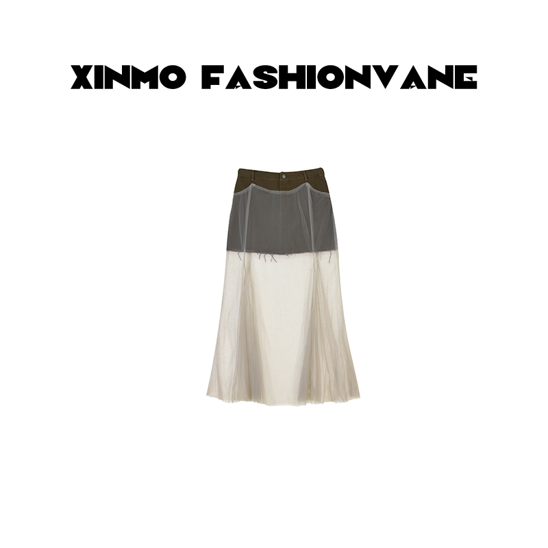 【XINMO买手店】牛仔拼接网纱半身裙C03110511