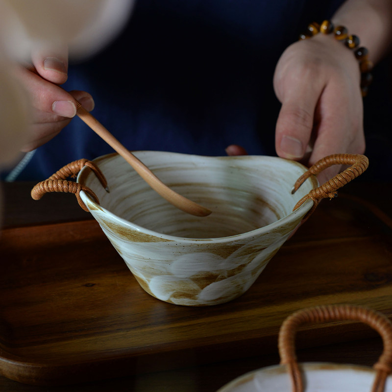 三拾家 日式复古麻绳双耳碗粗陶提绳异形元宝碗沙拉 民宿餐具家用,餐饮具,碗,淘宝优惠券,粉丝福利购,淘宝优惠卷