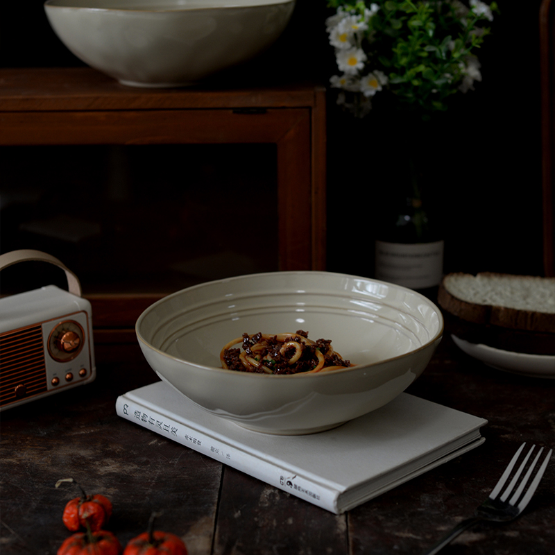 复古麦色面碗内螺纹描边