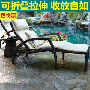 户外躺床 藤椅躺椅阳台休闲庭院别墅游泳池躺床折叠 藤编沙滩椅