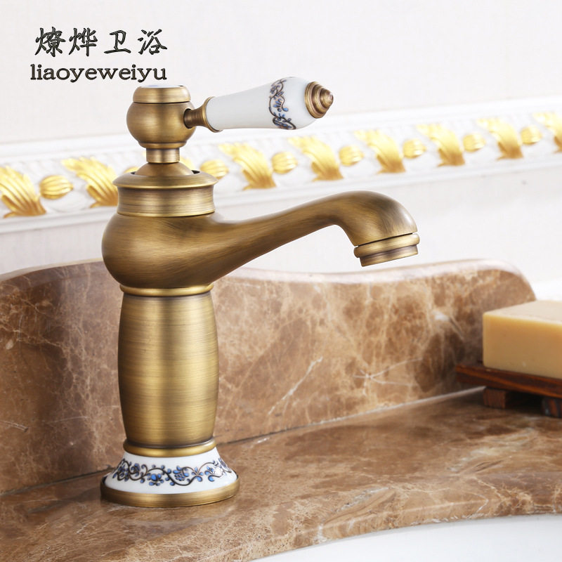 全铜欧式仿古水龙头 单孔神灯洗手盆面盆洗脸台下盆冷热 复古龙头