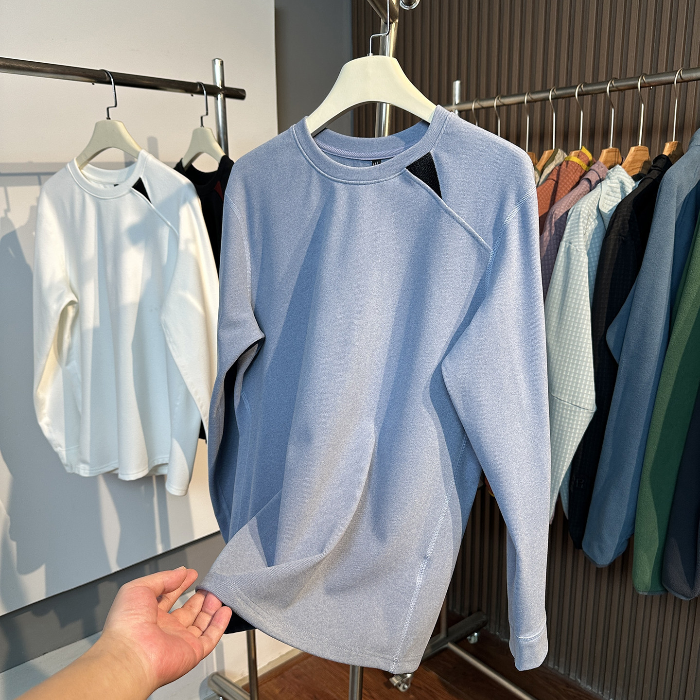 鼠平替 秋冬户外抓绒衣男女运动休闲弹力加绒打底衫圆领德绒卫衣