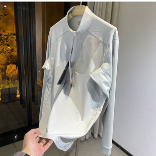 袅同款 户外山系透气速干四面高弹力男士半拉链长袖打底衫口袋T恤