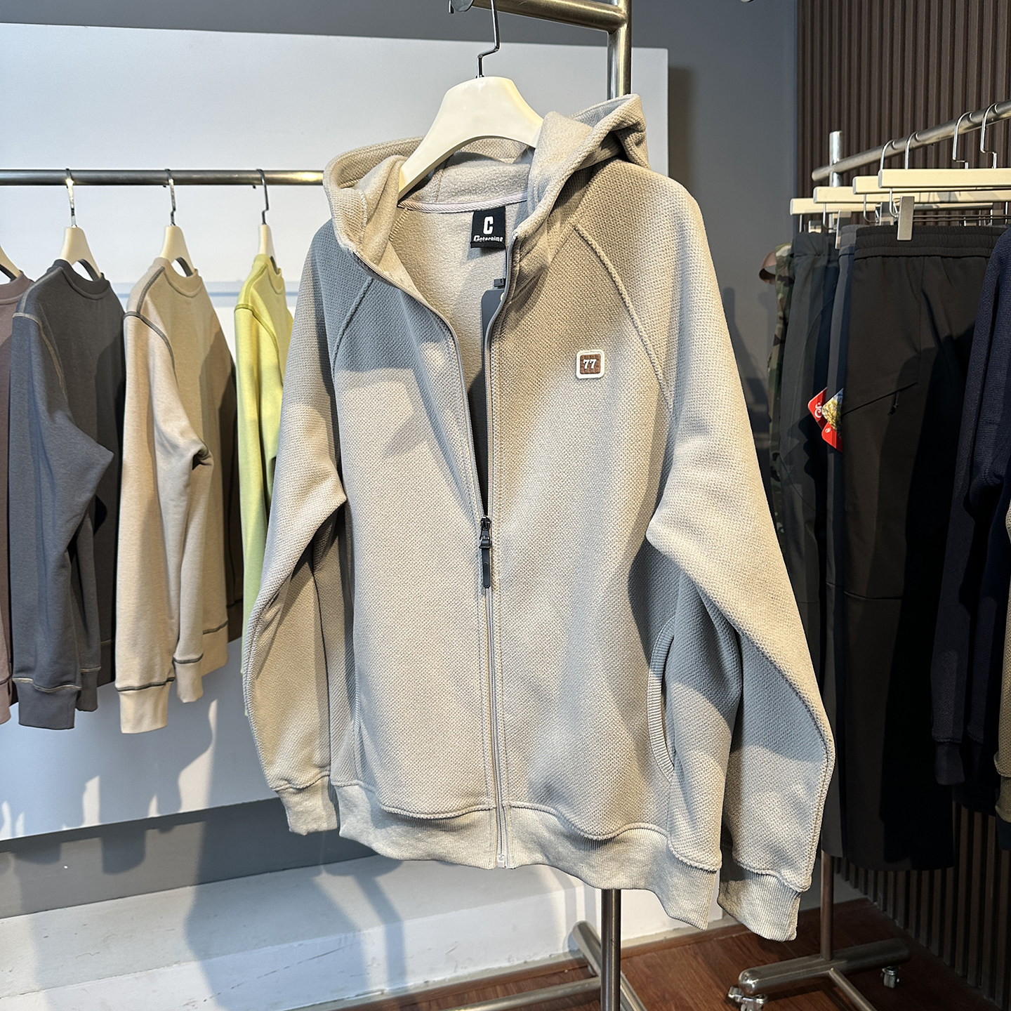 小众品牌 秋冬户外运动休闲保暖加绒抓绒衣连帽开衫长袖外套卫衣