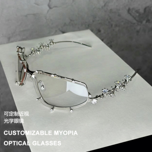 GM婚礼钻石眼镜架女金雅贤同款 艺术网红素颜拍照Y2K镜框 银色时尚