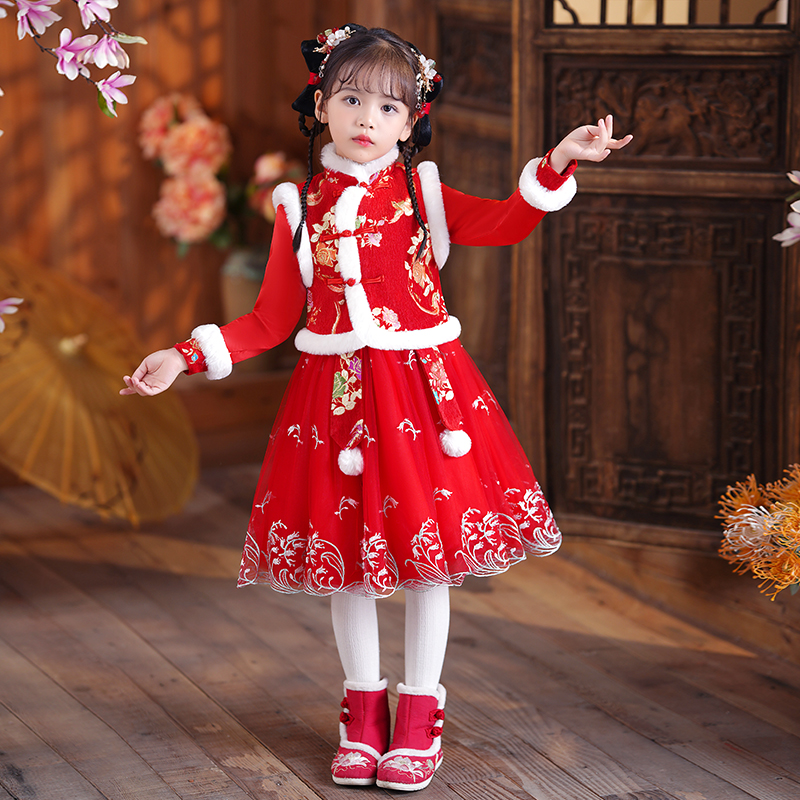 女童旗袍公主冬季加绒汉服