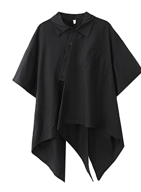 2026新款暗黑系设计感小众不对称衬衫长袖宽松斜门襟轻熟短袖衬衣