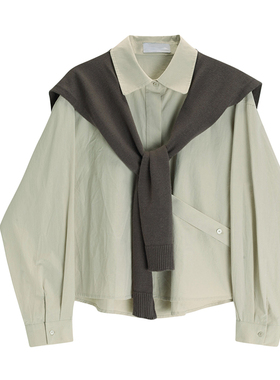 春秋季新款小个子设计感小众衬衣女士宽松显瘦短款是外搭披肩衬衫