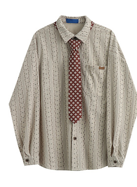 2026年春秋装美式复古慵懒风小碎花灯芯绒长袖宽松衬衫外套上衣女