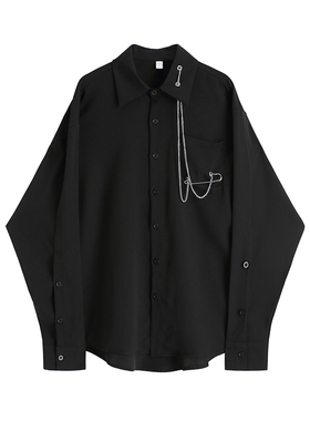 链条黑色衬衫女设计感小众2026春装新款长袖宽松显瘦衬衣女上衣潮