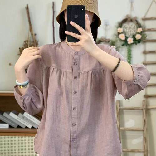 棉麻衬衫女春夏季新款时尚休闲