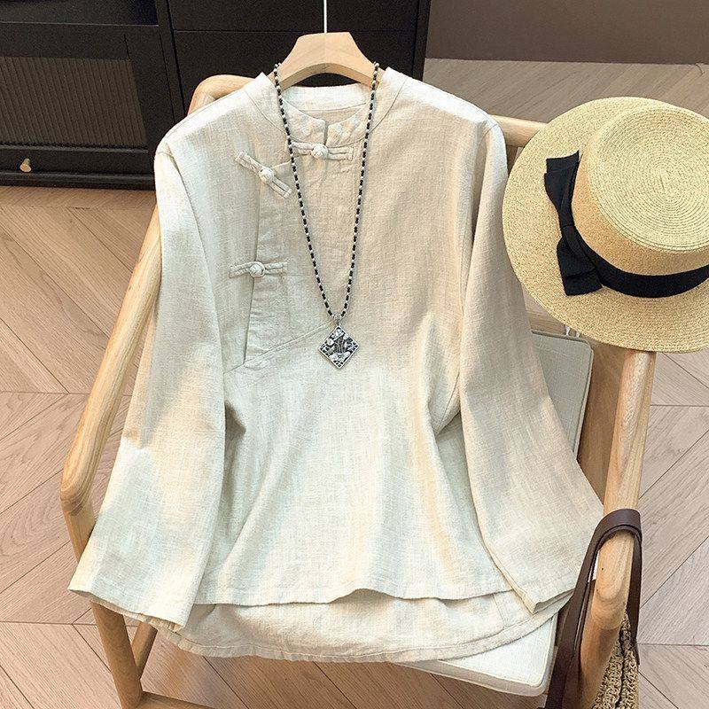 中国风斜襟盘扣棉麻衬衫女长袖2026新款春季复古禅意宽松茶服上衣,女装/女士精品,衬衫,淘宝优惠券,粉丝福利购,淘宝优惠卷