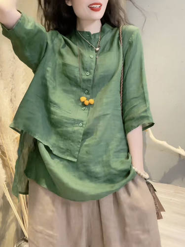 显瘦复古七分袖上衣女