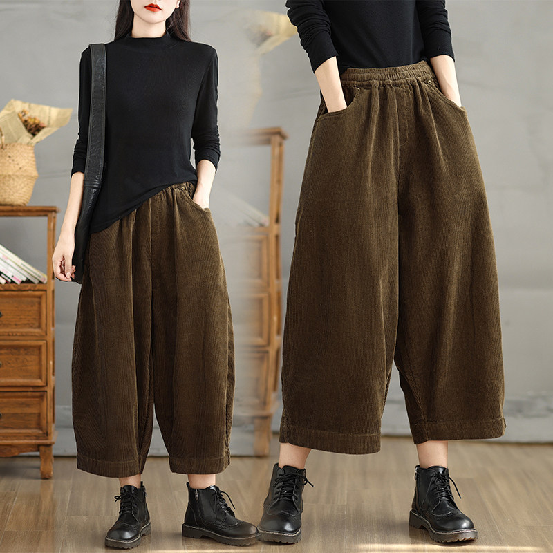 大码胖mm灯芯绒九分阔腿裤女秋冬新款复古休闲宽松高腰显瘦哈伦裤,女装/女士精品,休闲裤,淘宝优惠券,粉丝福利购,淘宝优惠卷