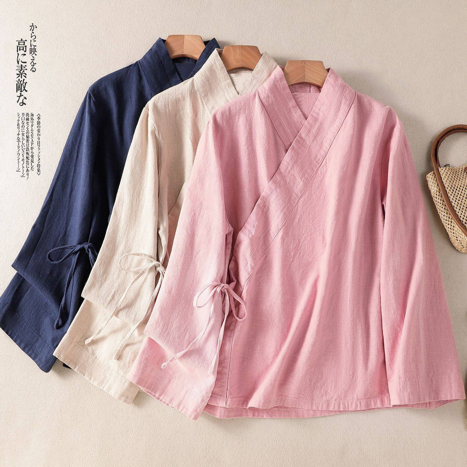 斜襟太极服八段锦女武当道士服装男道袍练功服棉麻居士汉服禅服春