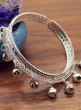 手镯手环民族风铃铛银色