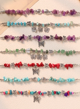 复古民族风森系手链小众设计文艺藏银紫水晶蝴蝶手串女新中式配饰