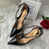 实拍黑色漆皮T带包跟夜店性感12cm超细跟尖头宴会欧美高跟凉鞋