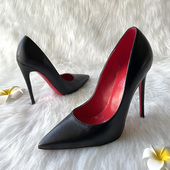 细高跟单鞋 实拍明星同款 OL职业黑色哑光羊皮红色内里性感12cm大码