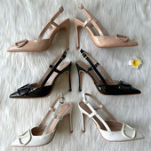 2023秋季 白黑裸色漆皮V标两侧镂后空晚宴礼物12高跟鞋 新款 女单鞋