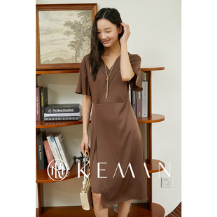 KEMAN珂曼女装 桑蚕丝连衣裙女新款真丝宽松中长裙法式优雅裙子