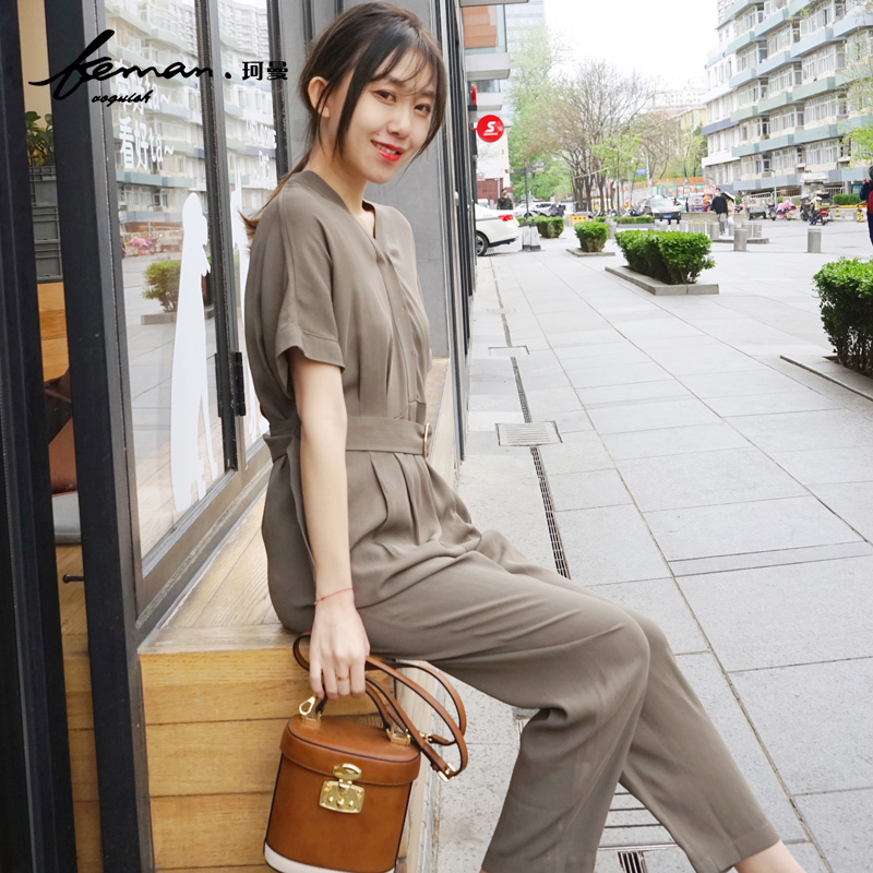 珂曼夏季高腰显瘦系带休闲连体裤