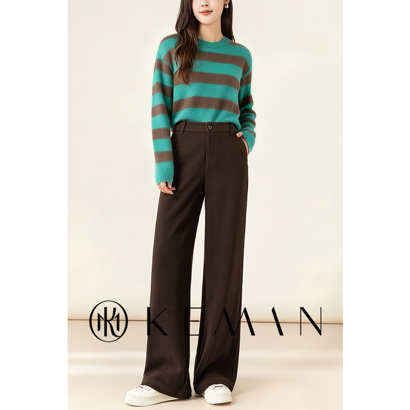 珂曼高腰咖棕色阔腿裤