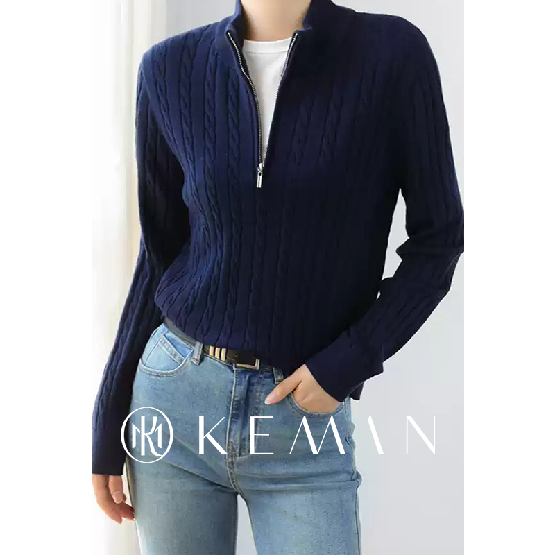 珂曼半拉链麻花长袖毛衣