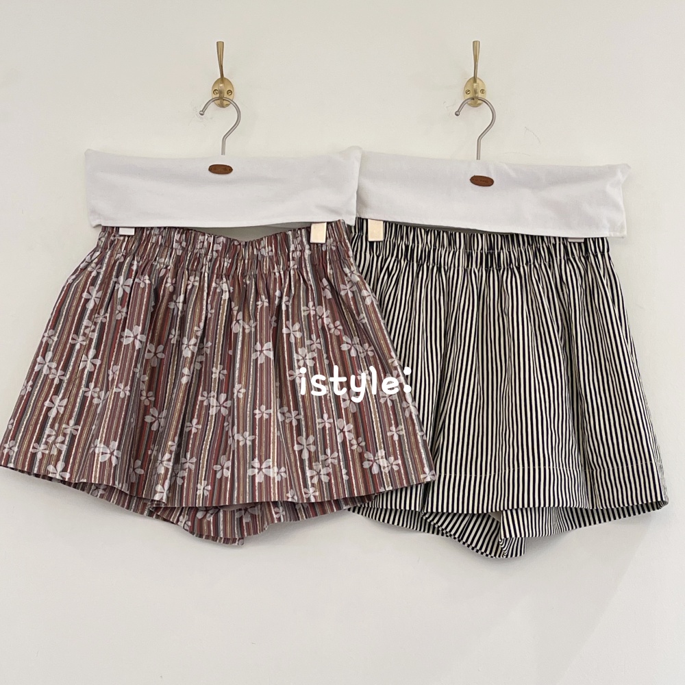 韩版istyle春夏2025新款高腰a字裤复古条纹花色休闲阔腿短裤女ins