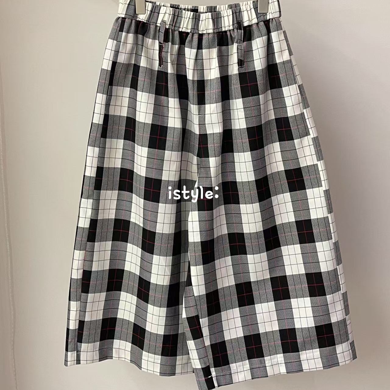 istyle韩版2025早秋新款经典百搭格子阔腿八分裤慵懒时尚休闲裤女