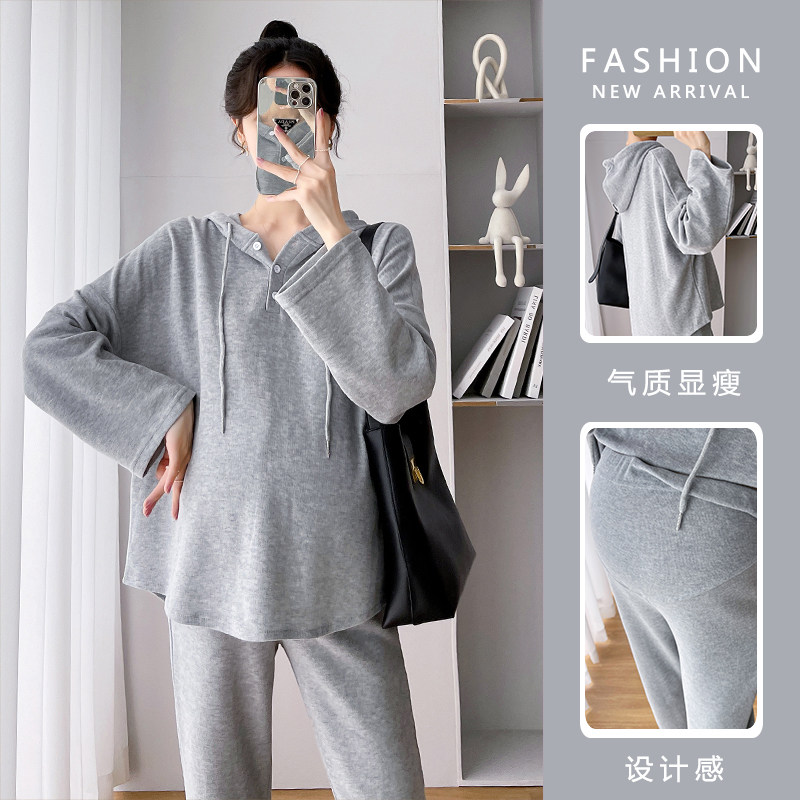 孕妇春装套装时尚款网红新款洋气外出两件套遮肚子显瘦早春孕妇装