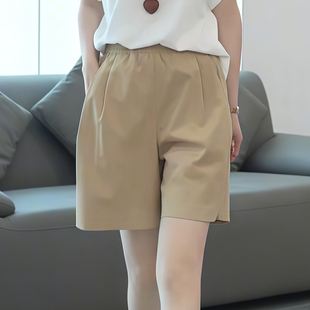 休闲短裤女2025夏季新款卡其色四分库显瘦高腰百搭大码女士裤子潮