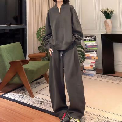 慵懒风套装女时尚2025秋季新款爆款宽松卫衣长裤大码胖mm两件套潮