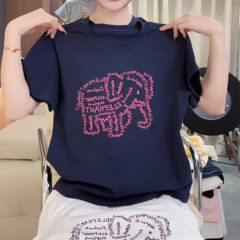 重工刺绣洋气舒适纯棉正肩t恤女短袖2025夏季新款女士半袖上衣潮