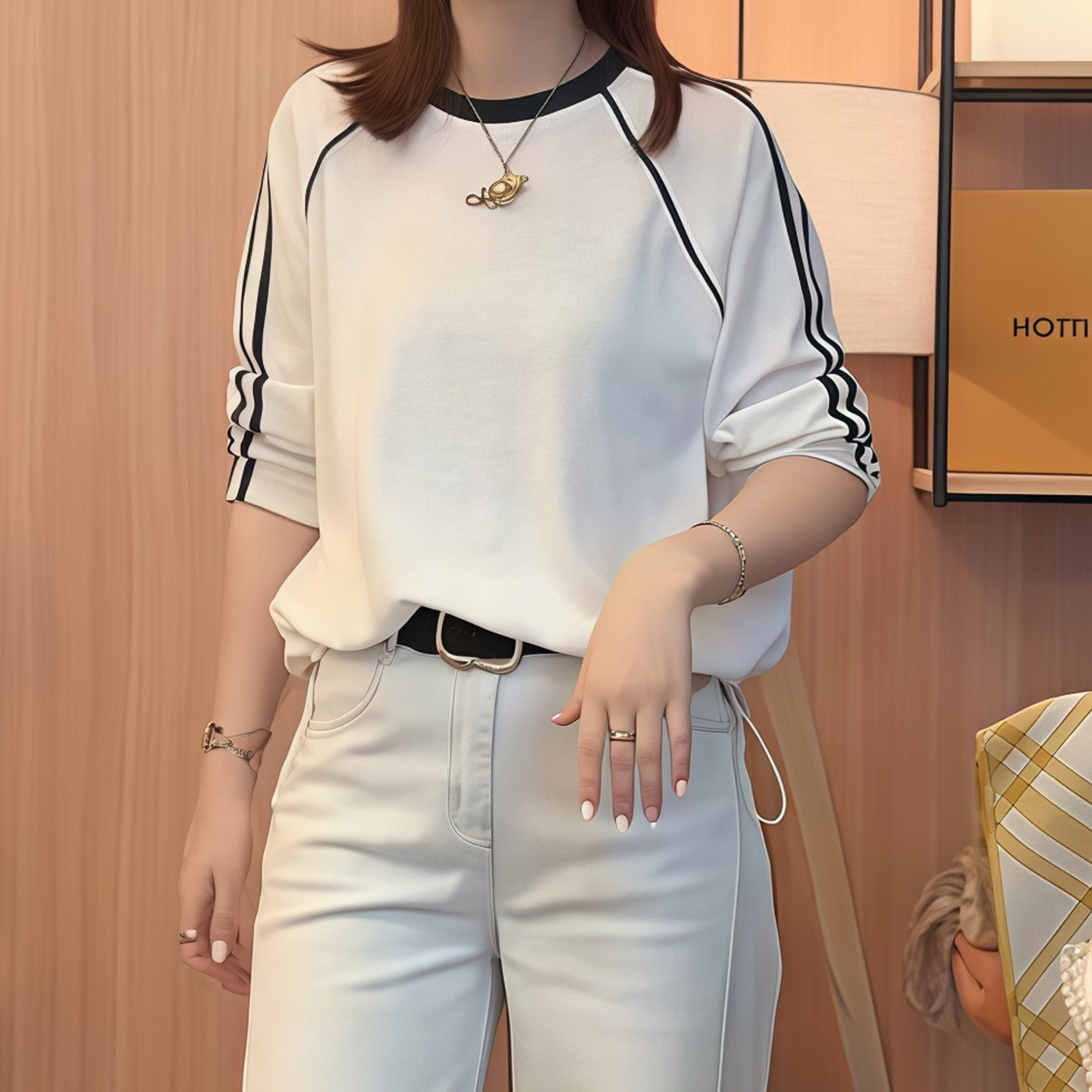 撞色长袖t恤女2025秋季新款爆款宽松显瘦大码胖mm女士打底衫上衣