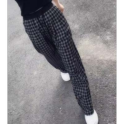 裤子宽松bf慵懒风格子阔腿裤2025夏季新款爆款高腰大码女士休闲裤