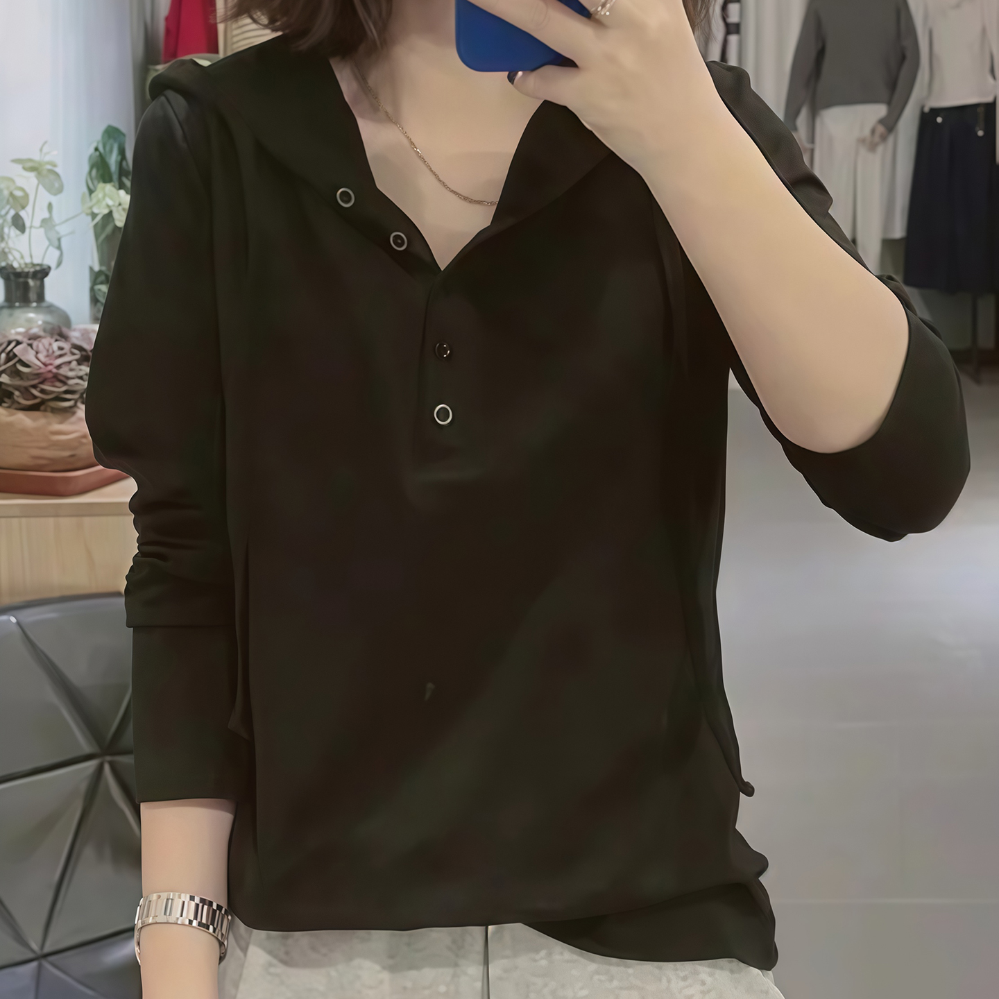 连帽长袖t恤女2025秋季新款爆款宽松百搭显瘦大码胖mm女士上衣潮