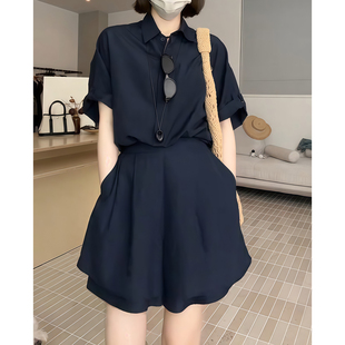 短袖衬衫短裤两件套2025夏季新款微胖巨好看显瘦大码女装时尚套装