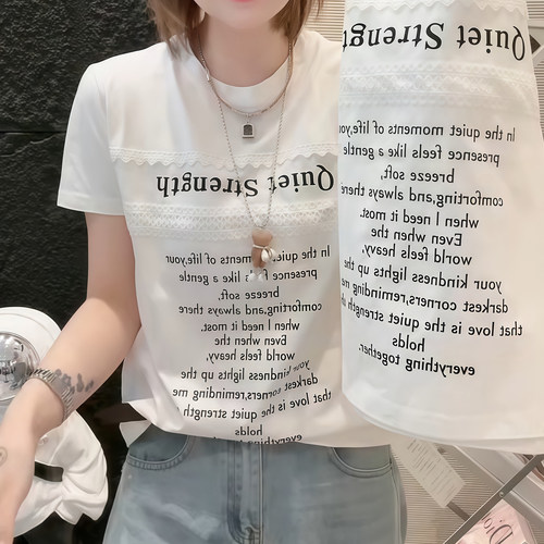 设计感网纱拼接短袖t恤女2026夏季新款大码胖mm宽松显瘦百搭上衣