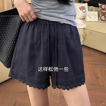 蕾丝拼接休闲短裤女2025夏季新款高腰显瘦百搭松紧腰a字阔腿裤子