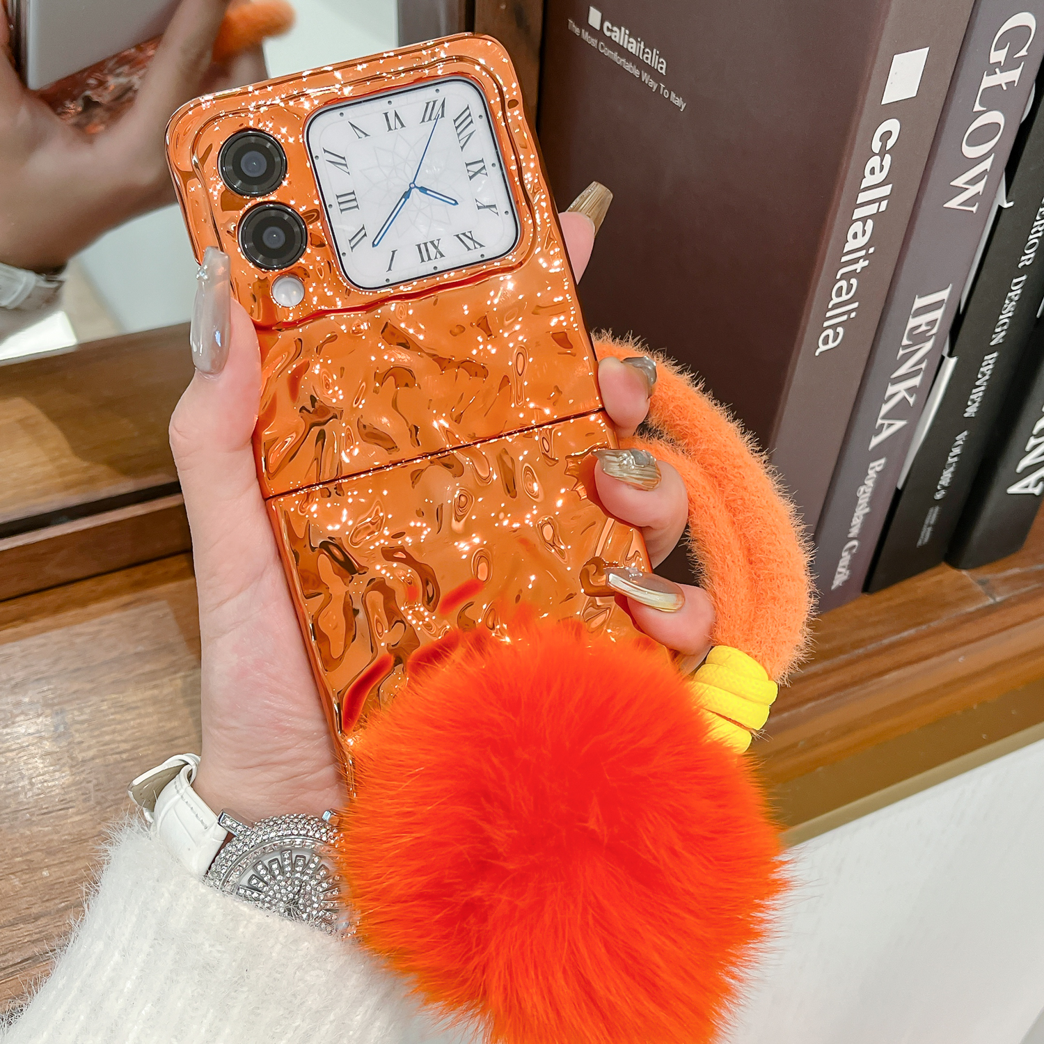 适用华为novaflip手机壳橙色新款nova flipS电镀外壳NovaFlip小折叠屏个性硬壳Nova FlipS防摔手绳保护套男女