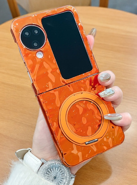 适用OPPOfindn2flip手机壳电镀橙色新款N3 Flip解压360支架外壳N3 Flip折叠屏创意硬壳Find N5防摔手绳保护套