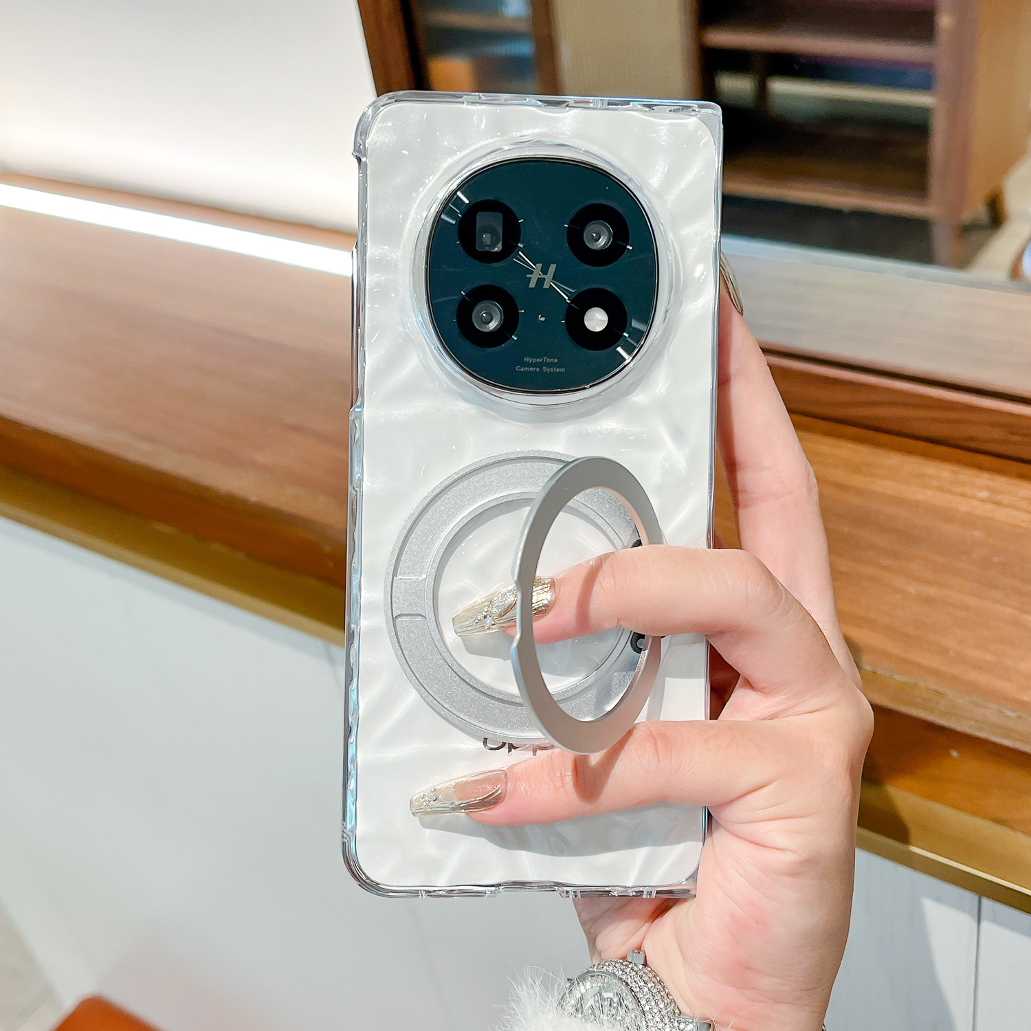 适用OPPO Find N5手机壳新款透明水波纹FindN5折叠屏硬壳防摔全包FindN5高级感360度旋转支架FindN5女保护套