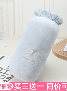 秋冬蝴蝶结绒布护袖套袖女防污办公室工作长款防脏套袖学生荷叶边