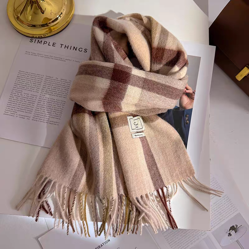 2025新款冬季百搭英伦风格纹100%羊毛围巾男女保暖格子围脖高级感
